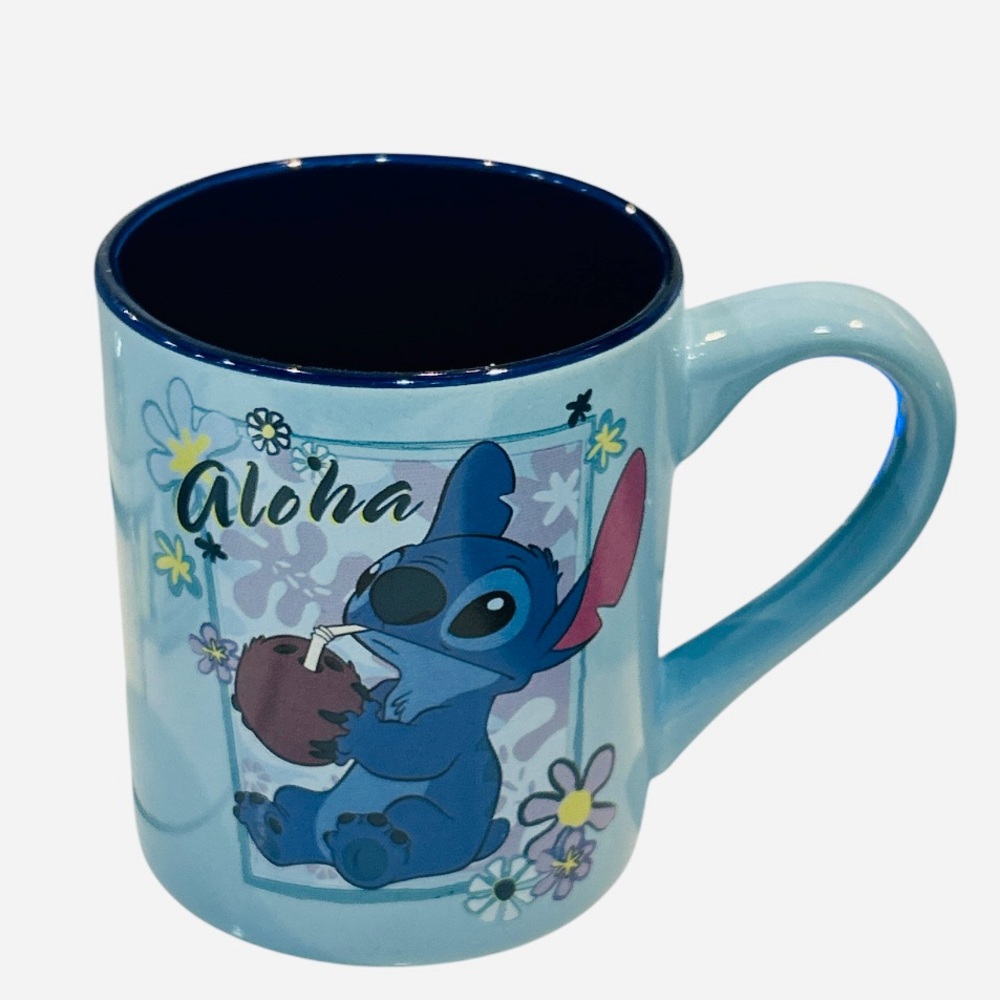 Disney Lilo & Stitch Aloha Coconut Floral 20 oz Blue Ceramic Mug‎